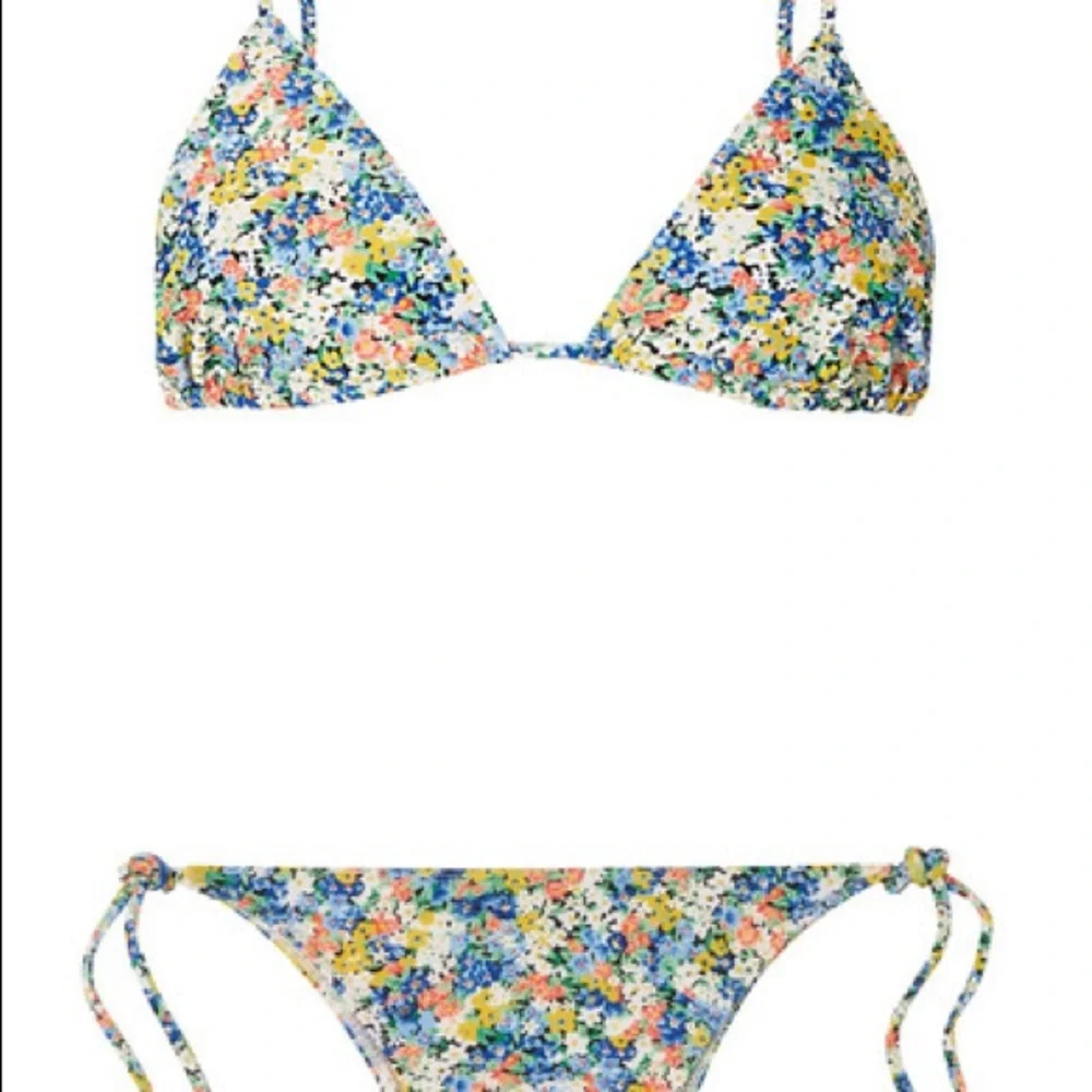 Faithfull the Brand Blue Yellow Floral Triangle Bikini